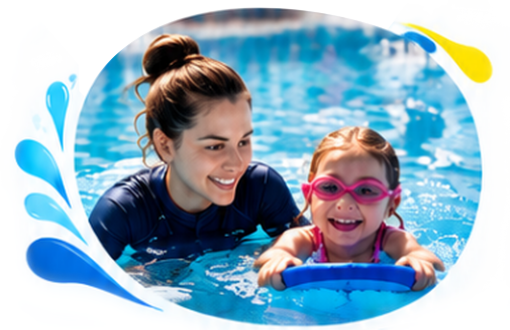 Swimming instructor with child